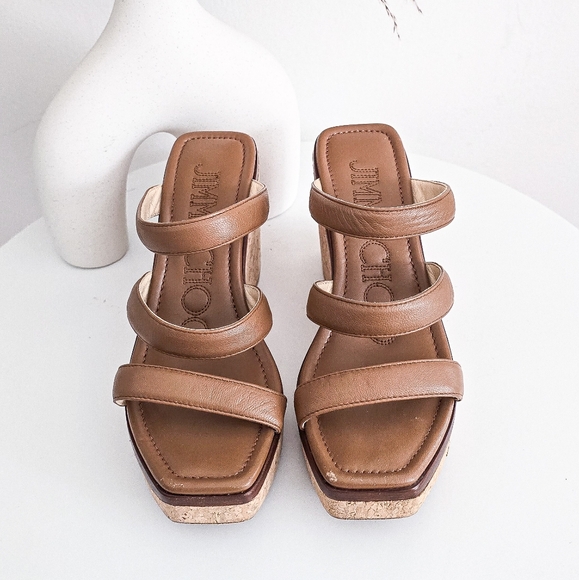 Jimmy Choo Athenia brown leather strappy platform wedge make sandals size 36 - Picture 4 of 14